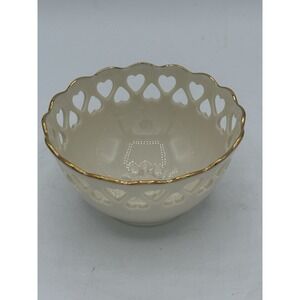 Vintage Lenox Round Candy Dish Bowl with Pierced Hearts Raised‎ Flower Inside